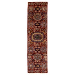 Modern Red Transitional Handmade Wool Runner with Floral Design