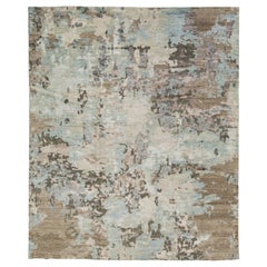 Modern Abstract Indian Handmade Wool and Silk Rug With Earthy Tones