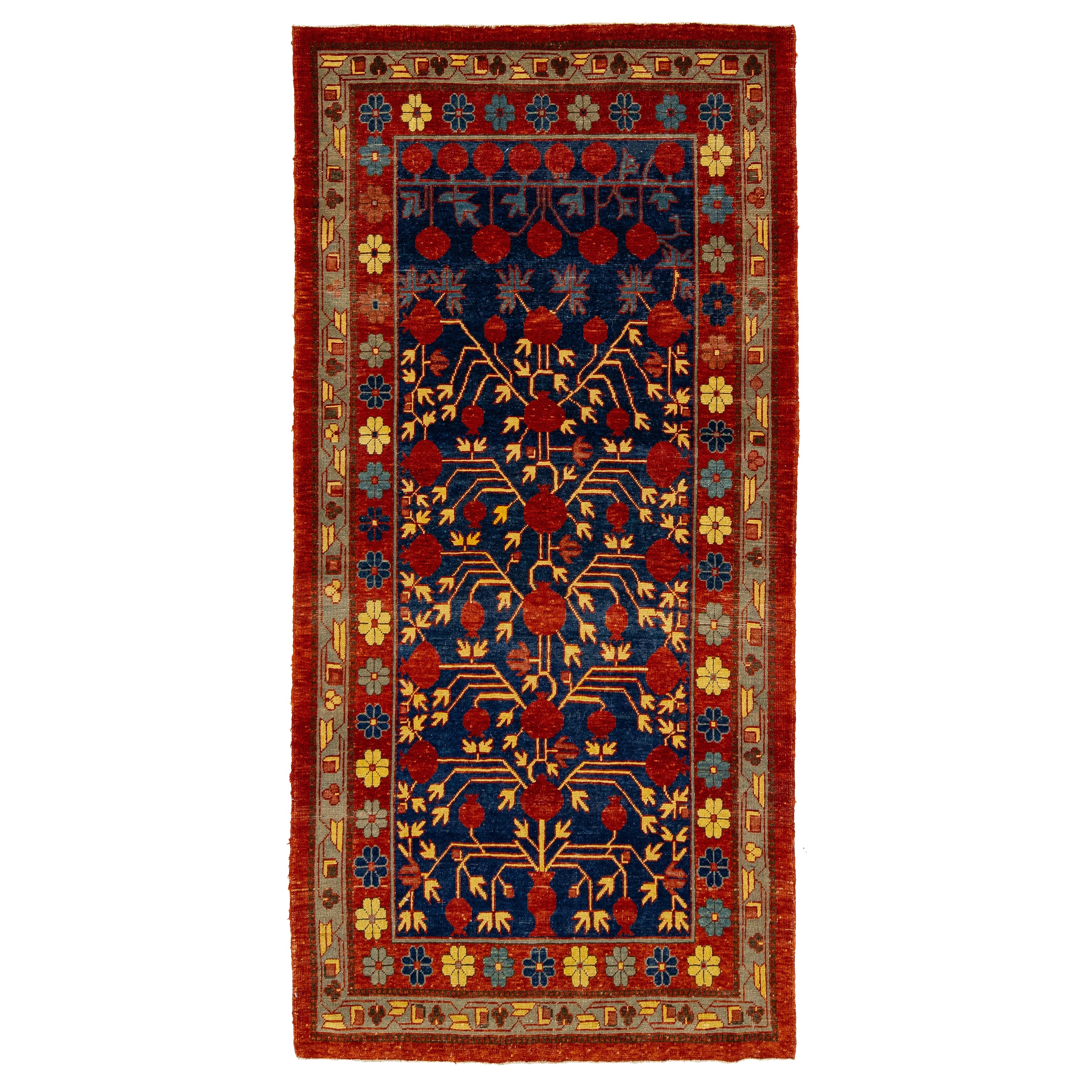 Modern Khotan Handmade Wool Rug In Blue With Allover Motif  For Sale
