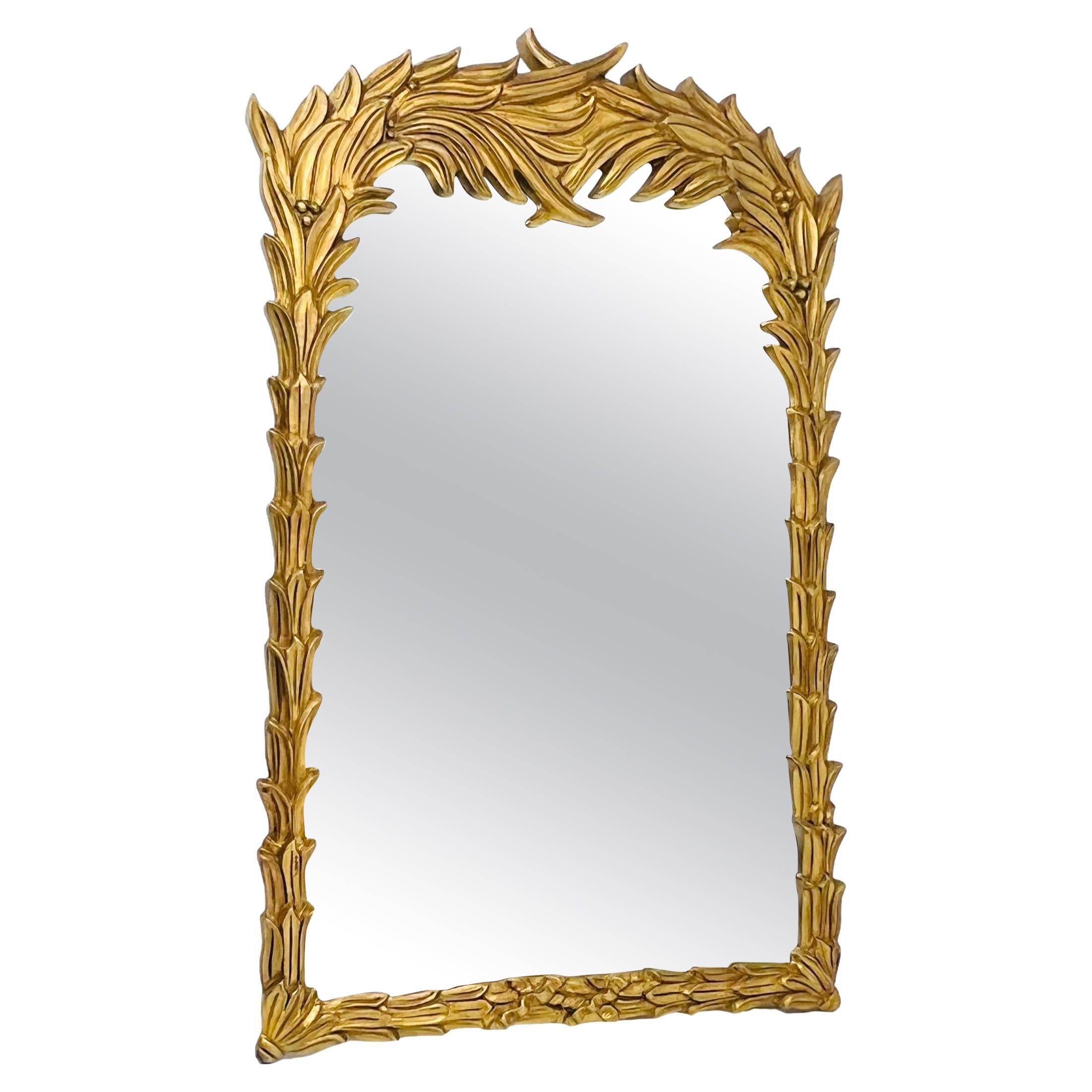 Vergoldeter Palmwedel-Spiegel aus Holz im Stil von Serge Roche