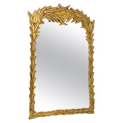 Miroir palmier en bois doré dans le style de Serge Roche