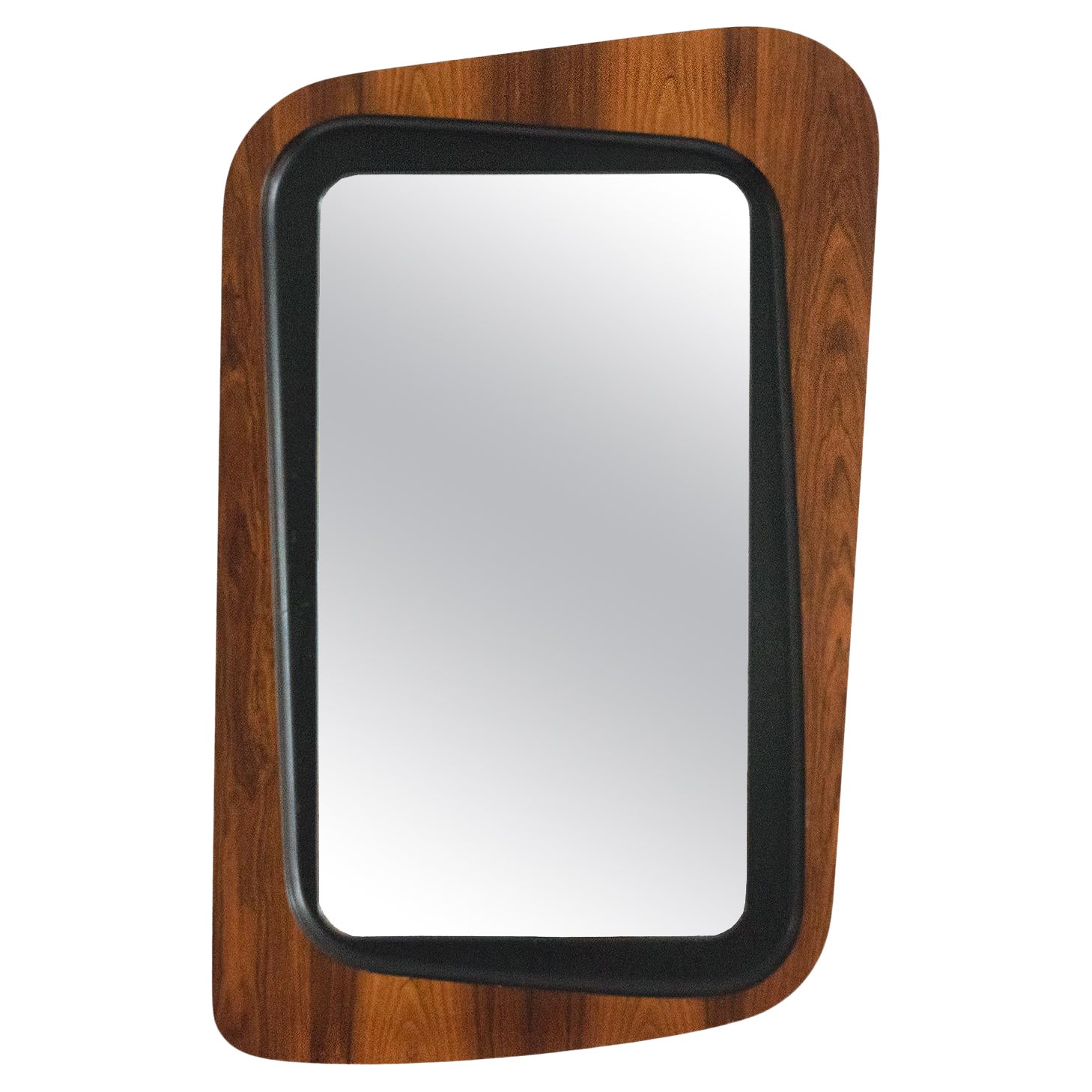 Swedish asymetrical rosewood wall mirror from Glas & Trä, Hovemantorp, Sweden For Sale