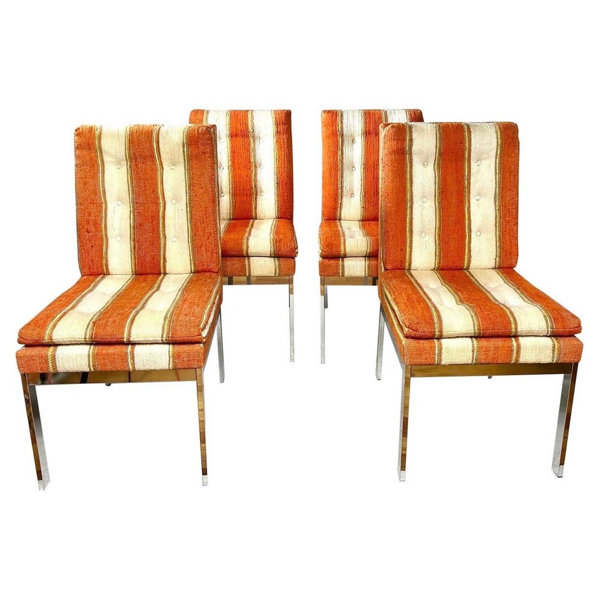 1970s Design Institute of America Chrome Parsons Chairs - Set of 4 For Sale