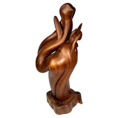 1970 Noyer noir Sculpture abstraite en bois en forme d'oiseau