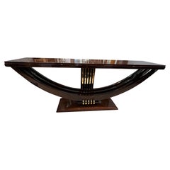 Grande console francese Art Deco in Macassar con elementi in ottone