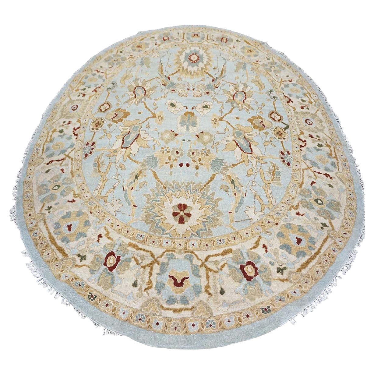 21st Century Oval Sultanabad 8x10 Light Blue & Ivory Handmade Area Rug