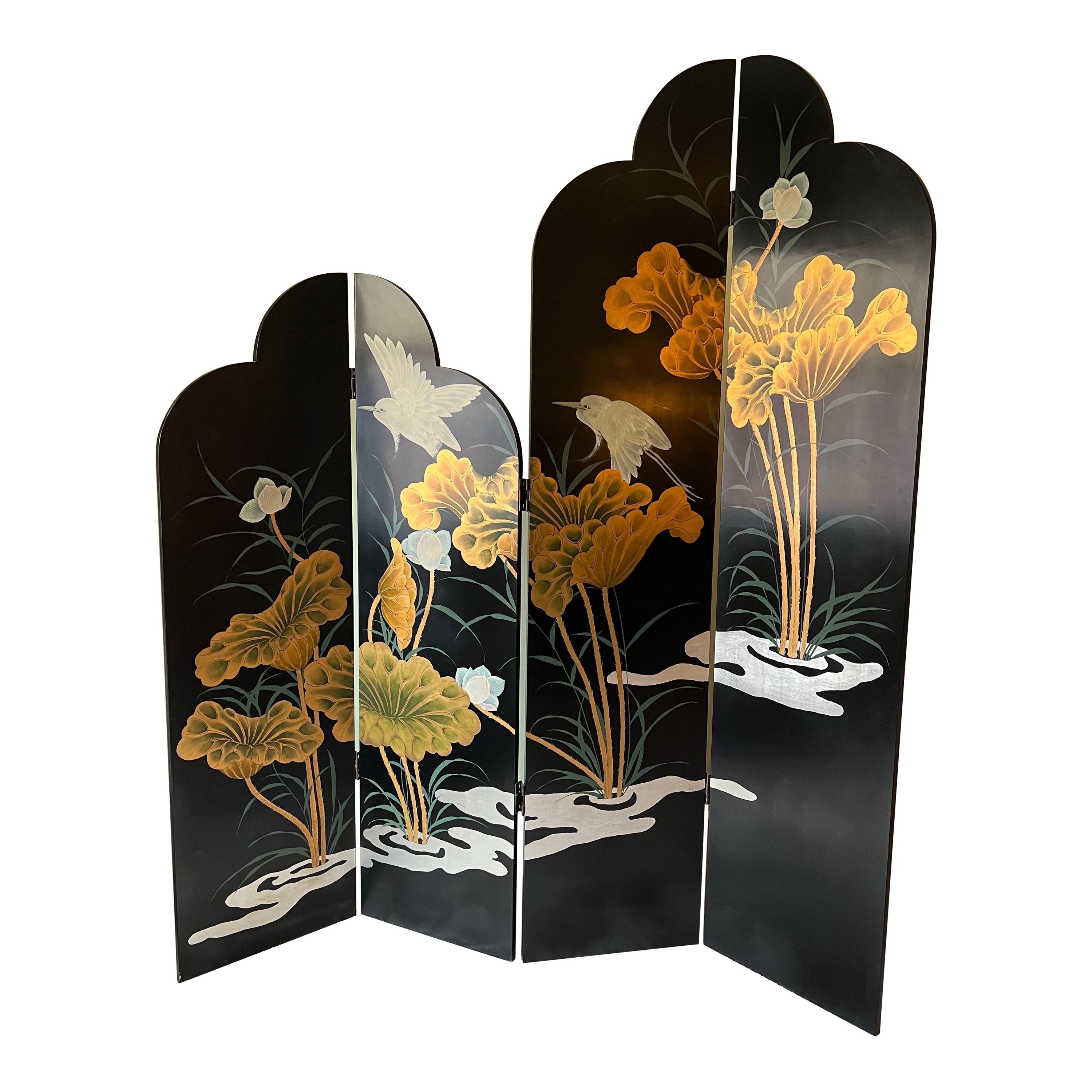 1980 Arched Gold Egrets Room Divider For Sale