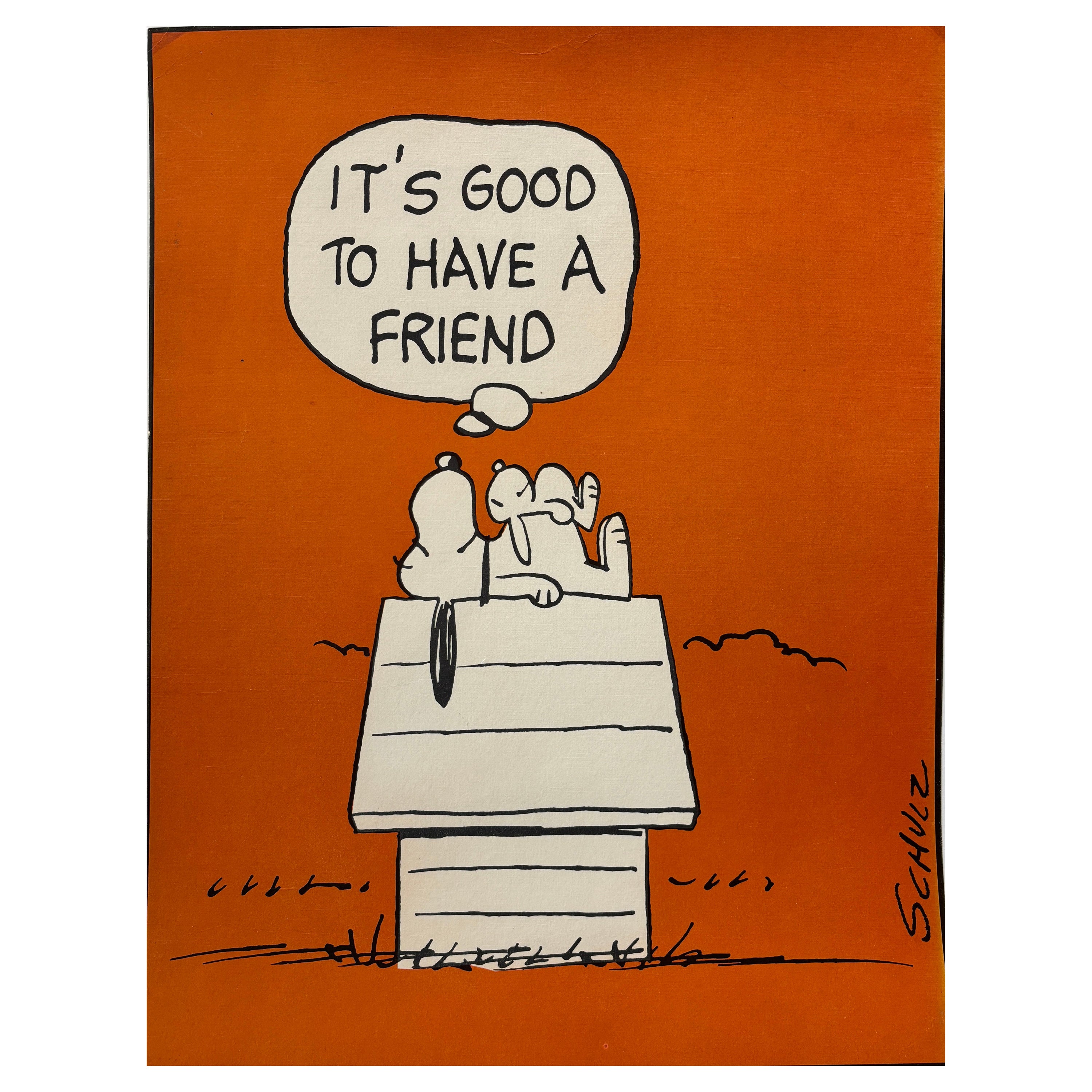 Original Vintage Poster, SNOOPY 'It's Good To Have A Friend' Circa 1958 For Sale
