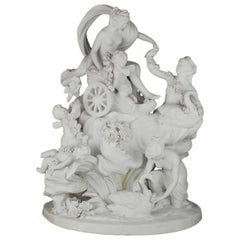 Centre de table sculpture en porcelaine biscuit de Parian Vénus mythologique sur chariot