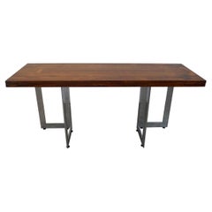1970's Danish Modern Rosewood & Chrome Folding Dining Table / Console Table