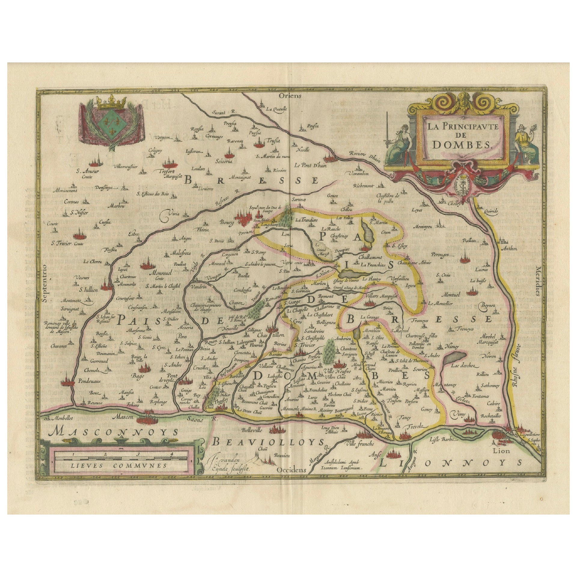 The Principality of Dombes: A 17th-Century Cartographic Jewel by Jan Jansson For Sale