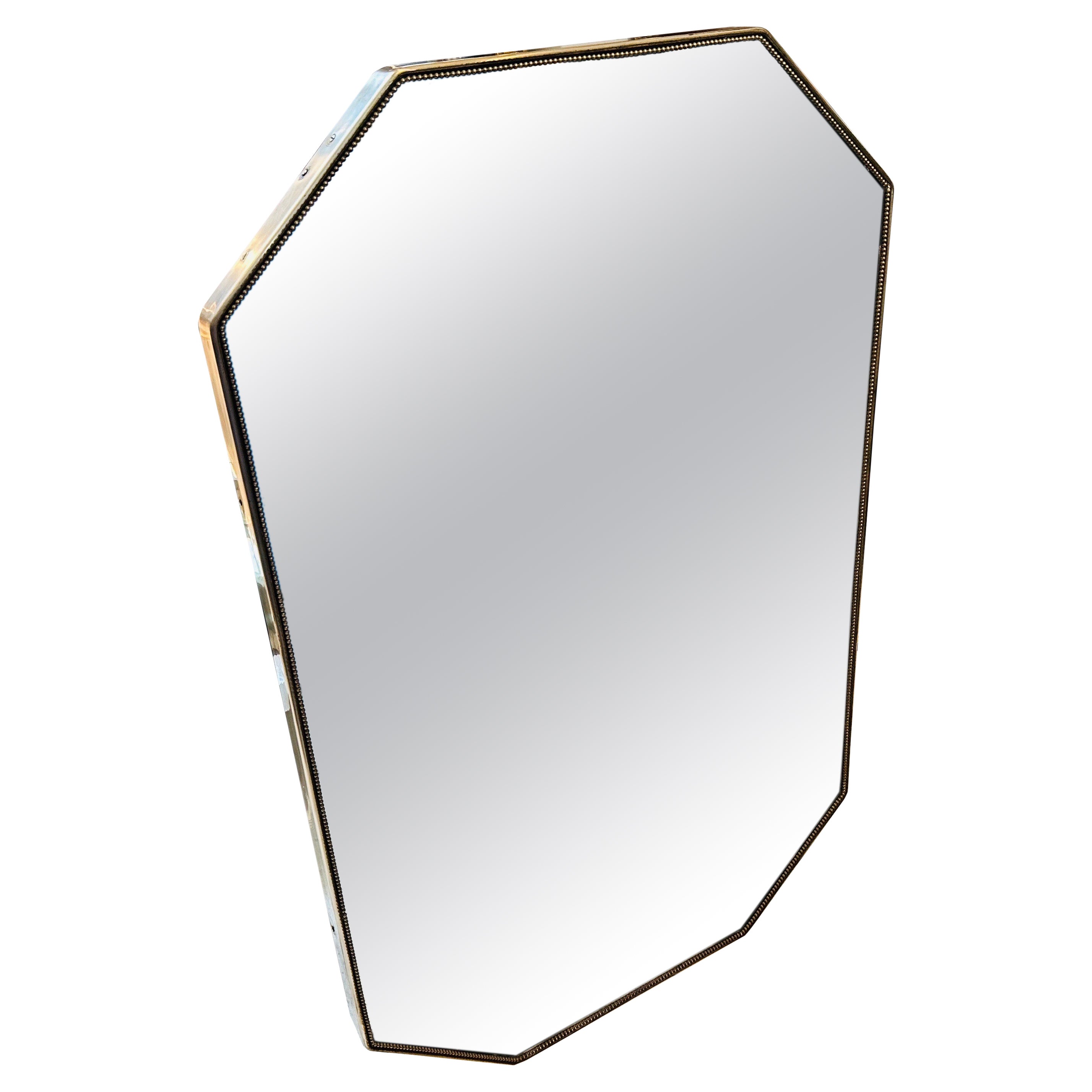 1960s Gio Ponti Style Mid-Century Modern Brass Italian Octagonal Wall Mirror For Sale