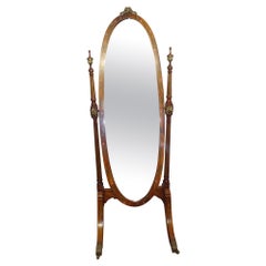 Vintage Sheraton Revival Cheval Mirror Painted Satinwood