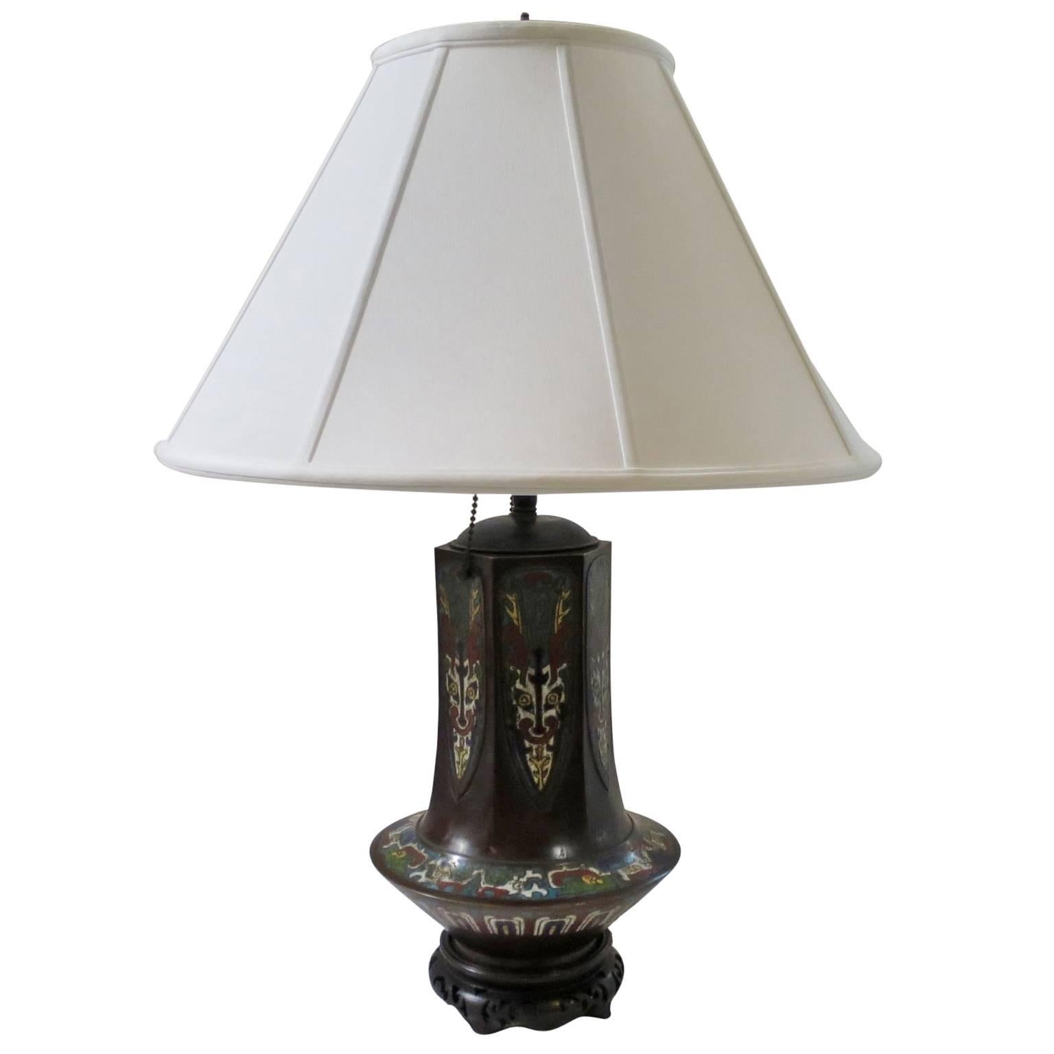Chinese Cloisonné Enamel Bronze Vase 19th Century Mounted as a Table Lamp For Sale