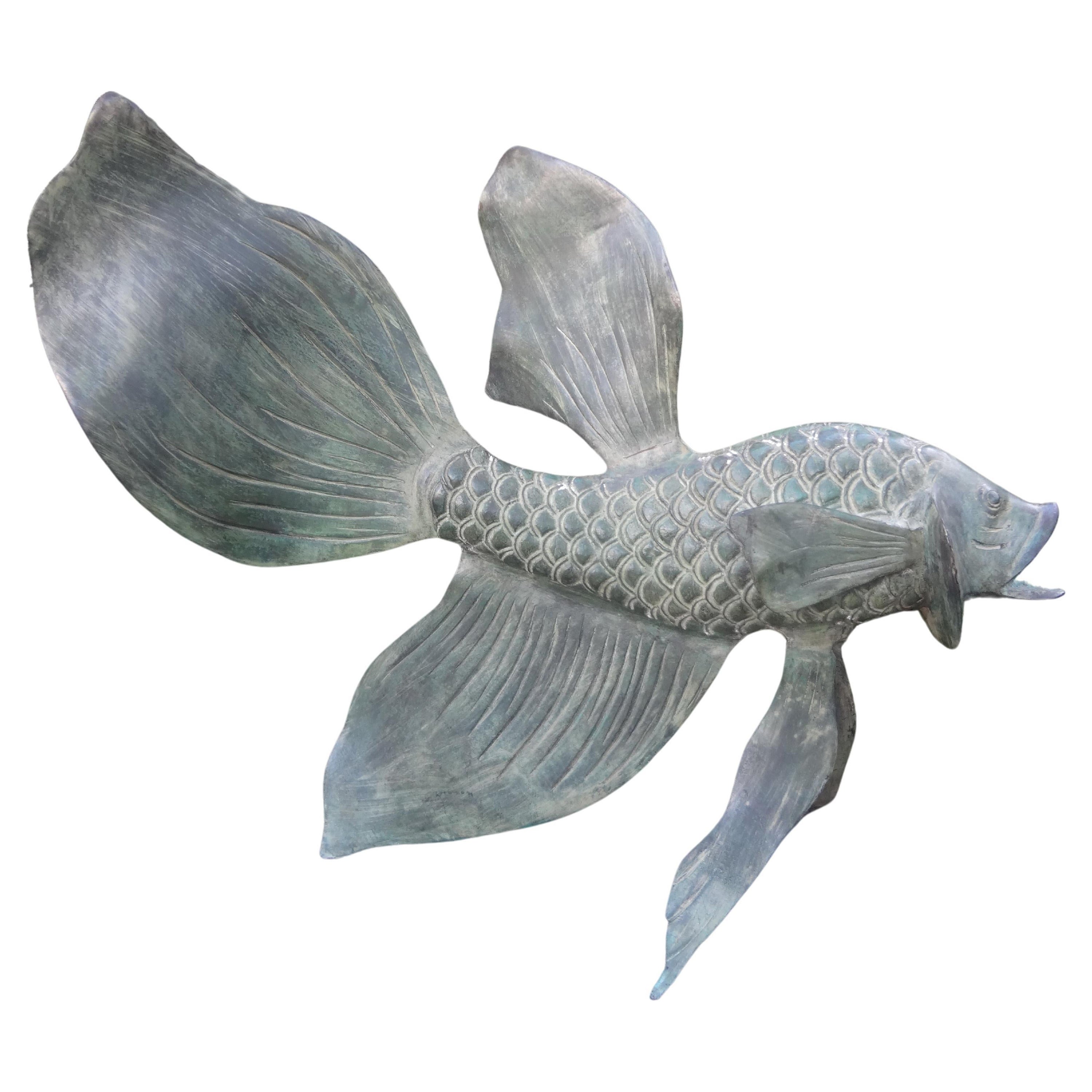 Japanese Bronze Koi Fish Sculpture For Sale