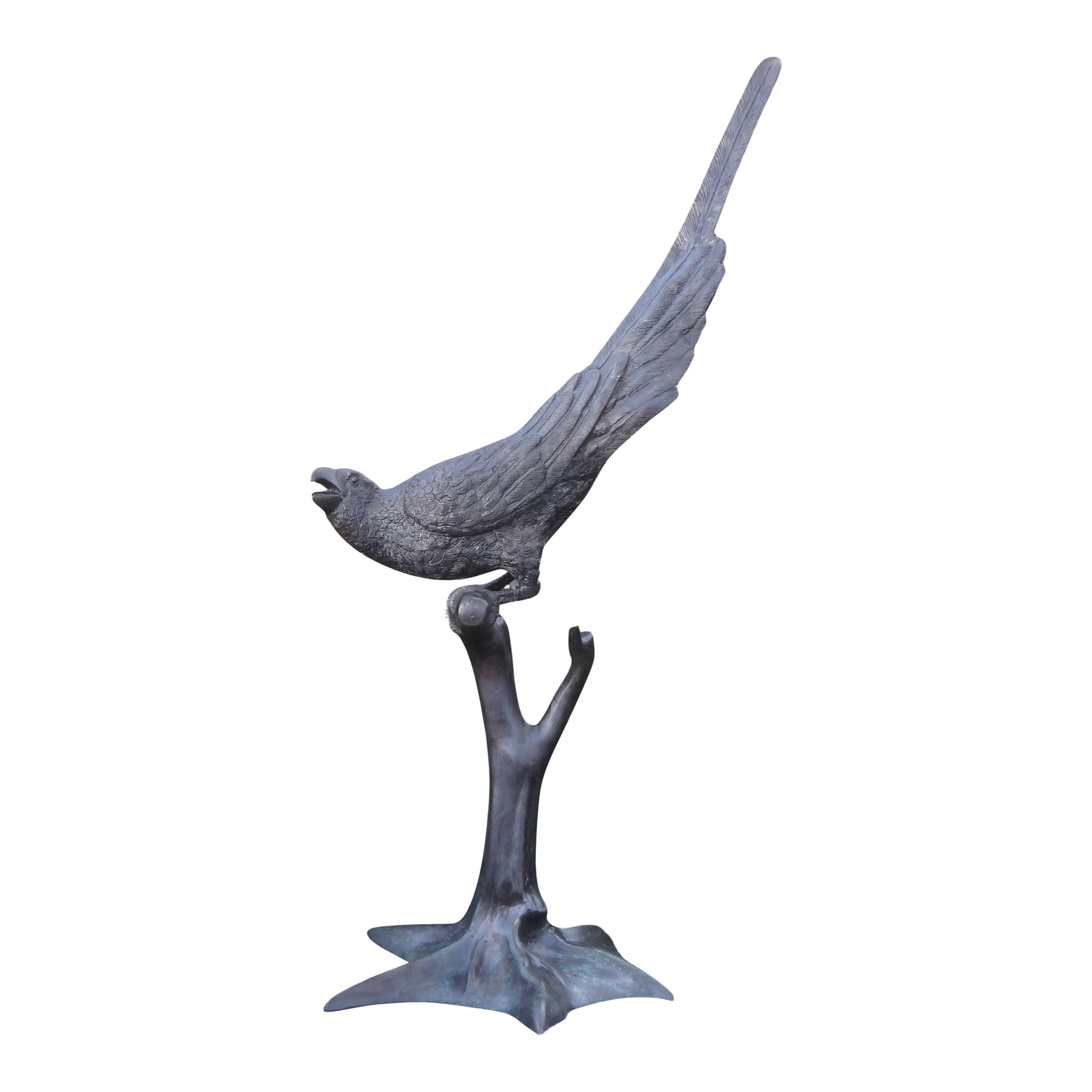 Große japanische Papageien-Skulptur aus Bronze in Macaw-Opernform-48 Zoll
