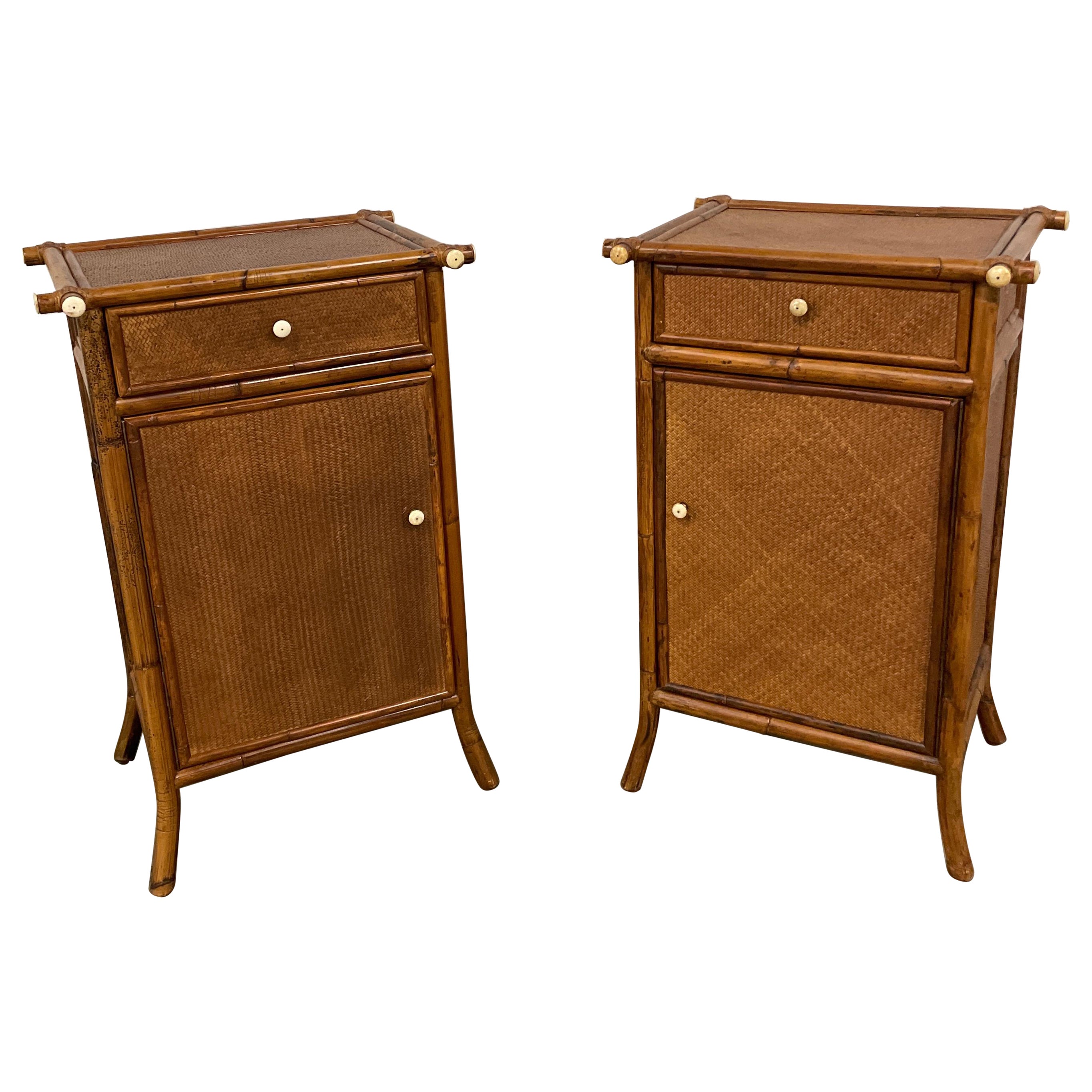 Pair of Burnt Bamboo Cabinets by E. Murio For Sale