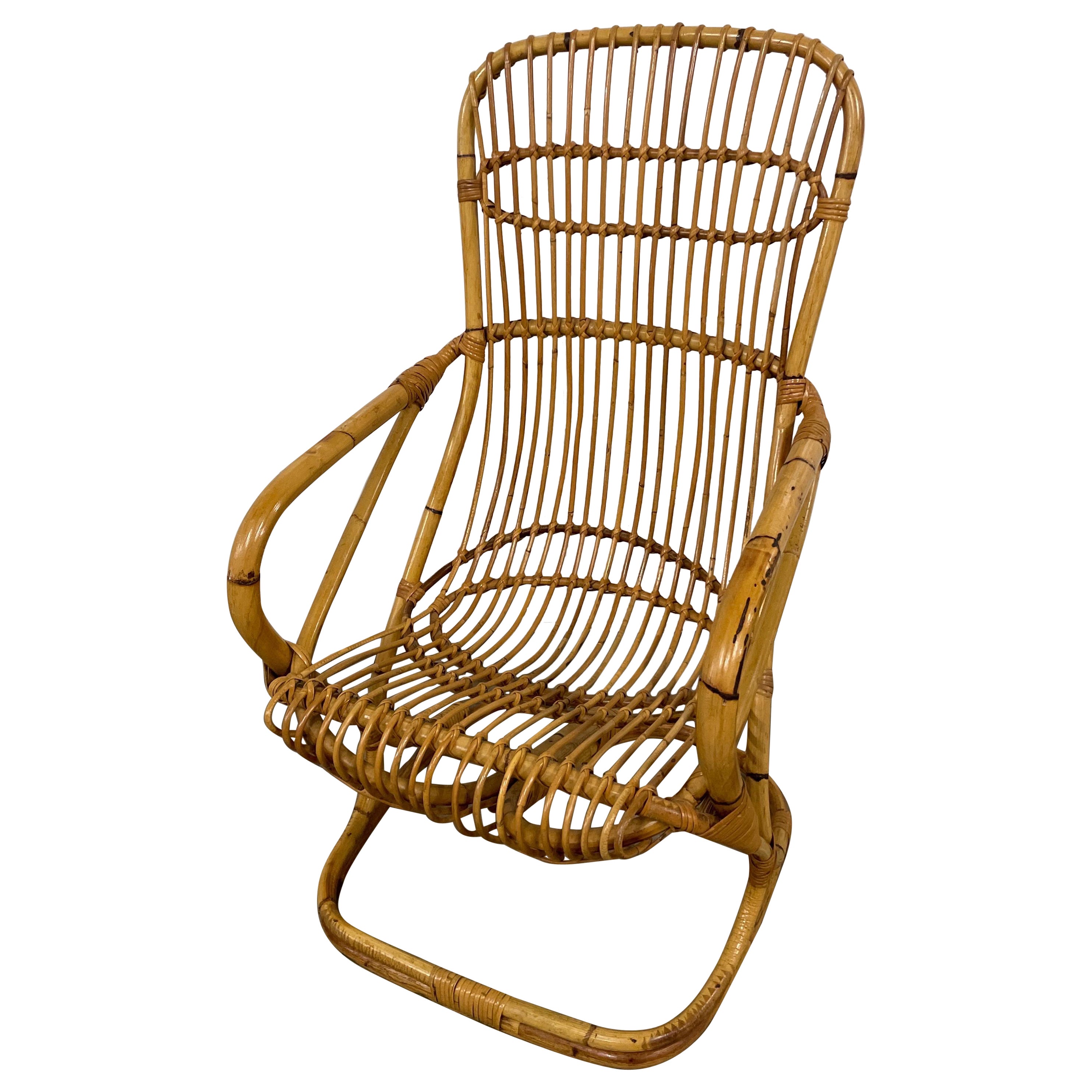 Vintage Italian Bamboo Chair by Tito Agnoli For Sale