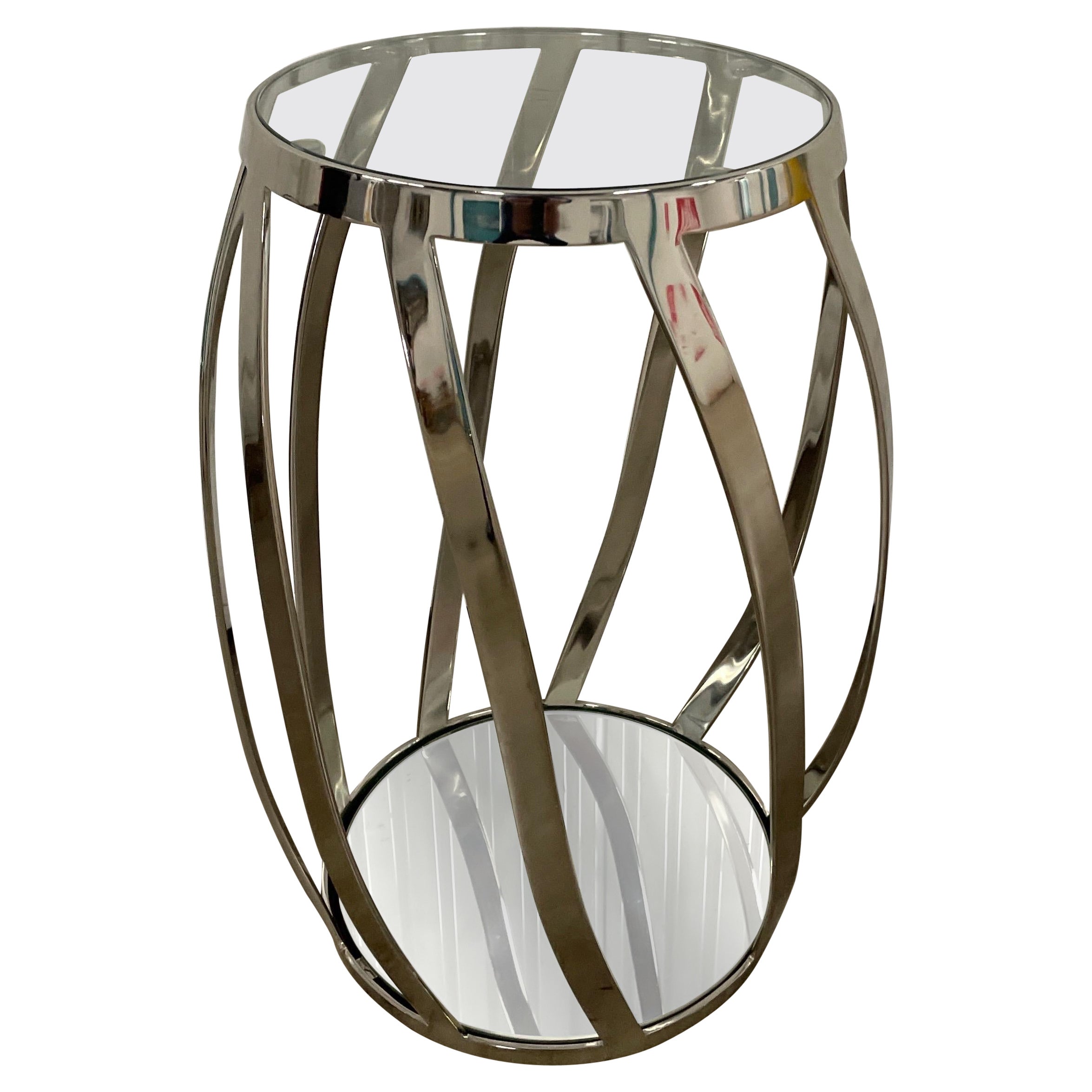 Chrome & Glass Spiral Side Table For Sale