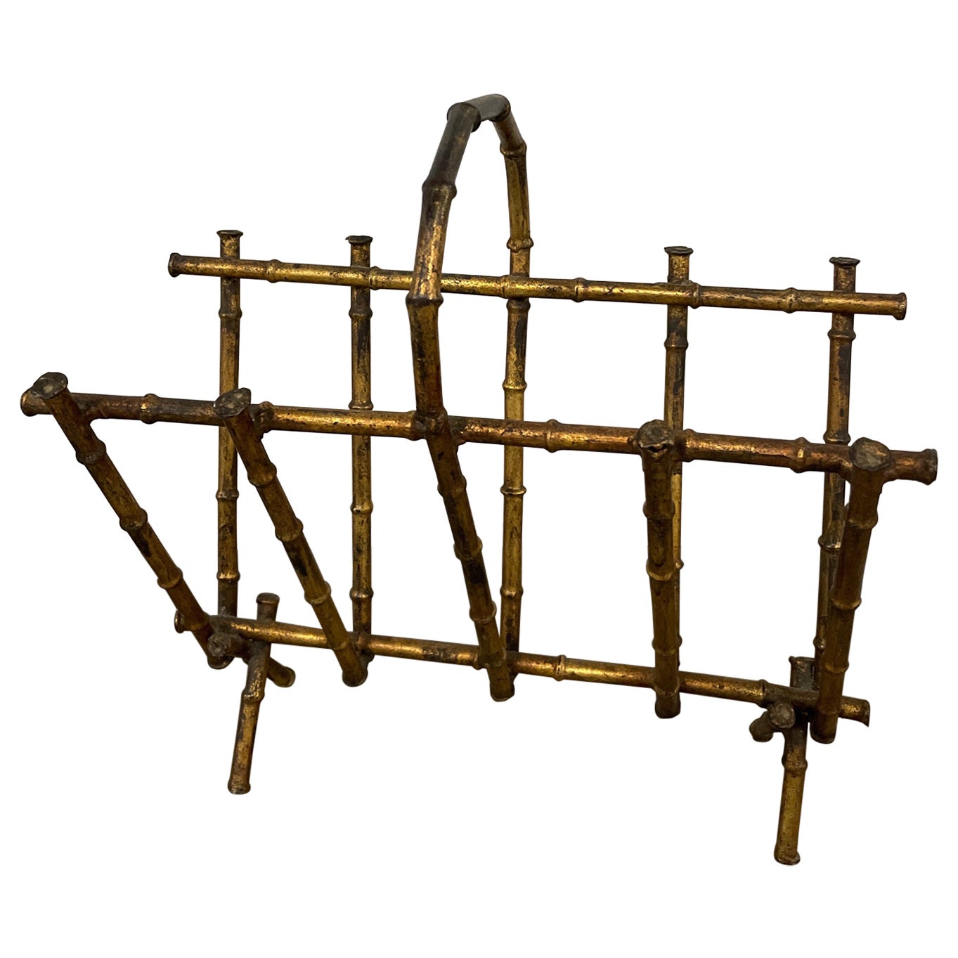 Mid Century Faux Bamboo Gilded Magazine Rack For Sale