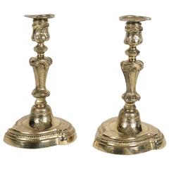 French Pair of Regence Period Gilt Bronze Candlesticks Circa 1720