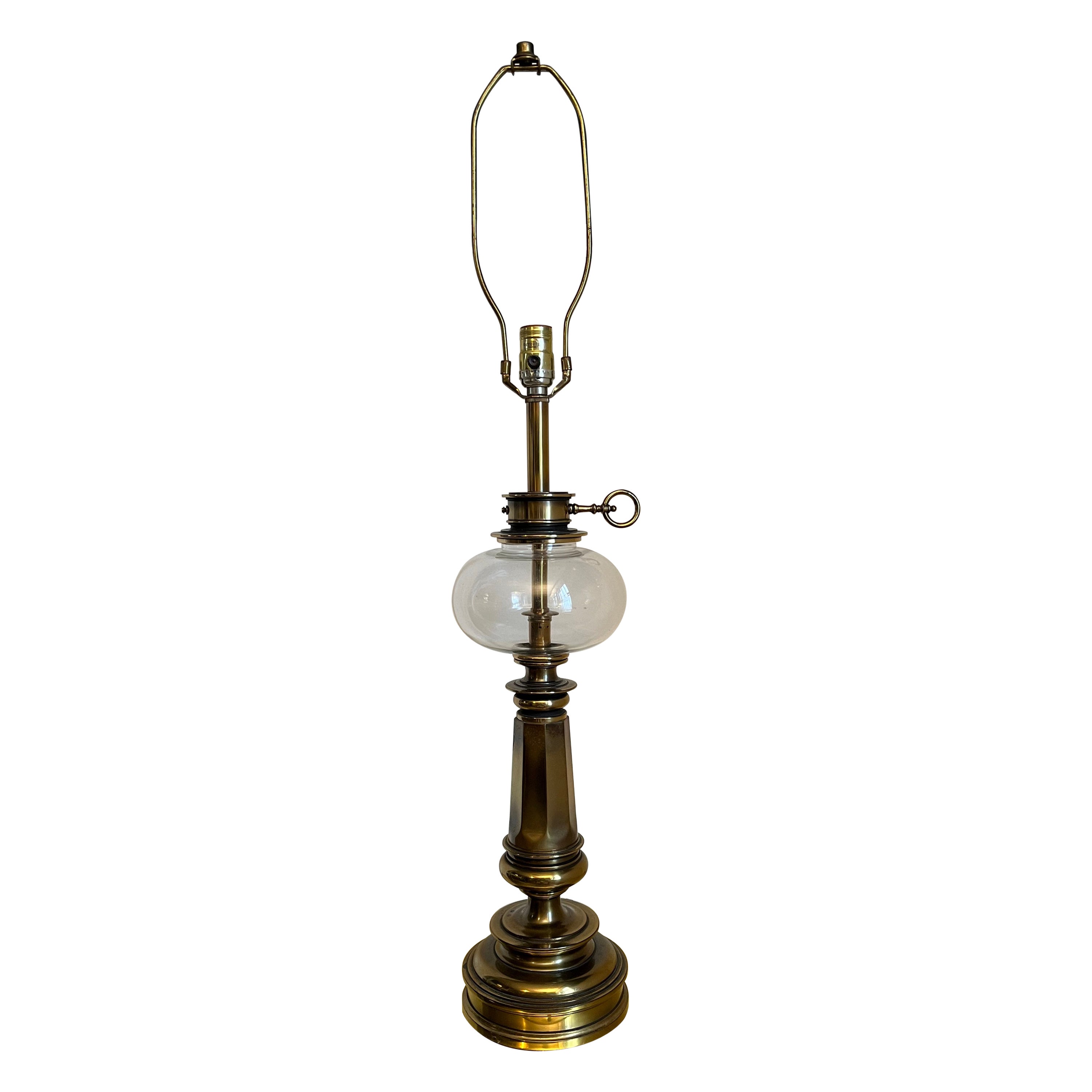 Vintage Stiffel Brass & Glass Oil Reservoir Lamp For Sale