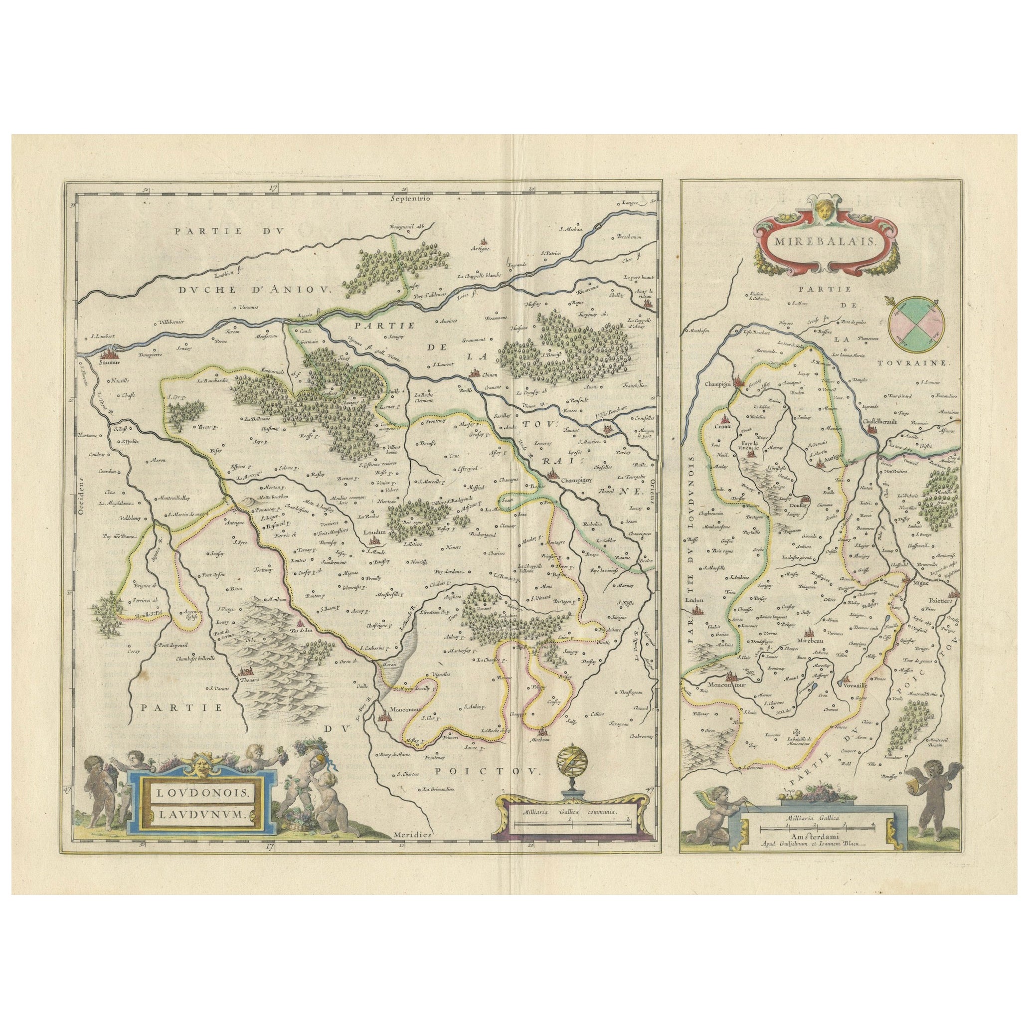 Loudun et Mirebeau : Un chef-d'œuvre cartographique de la France du XVIIe siècle par Blaeu en vente