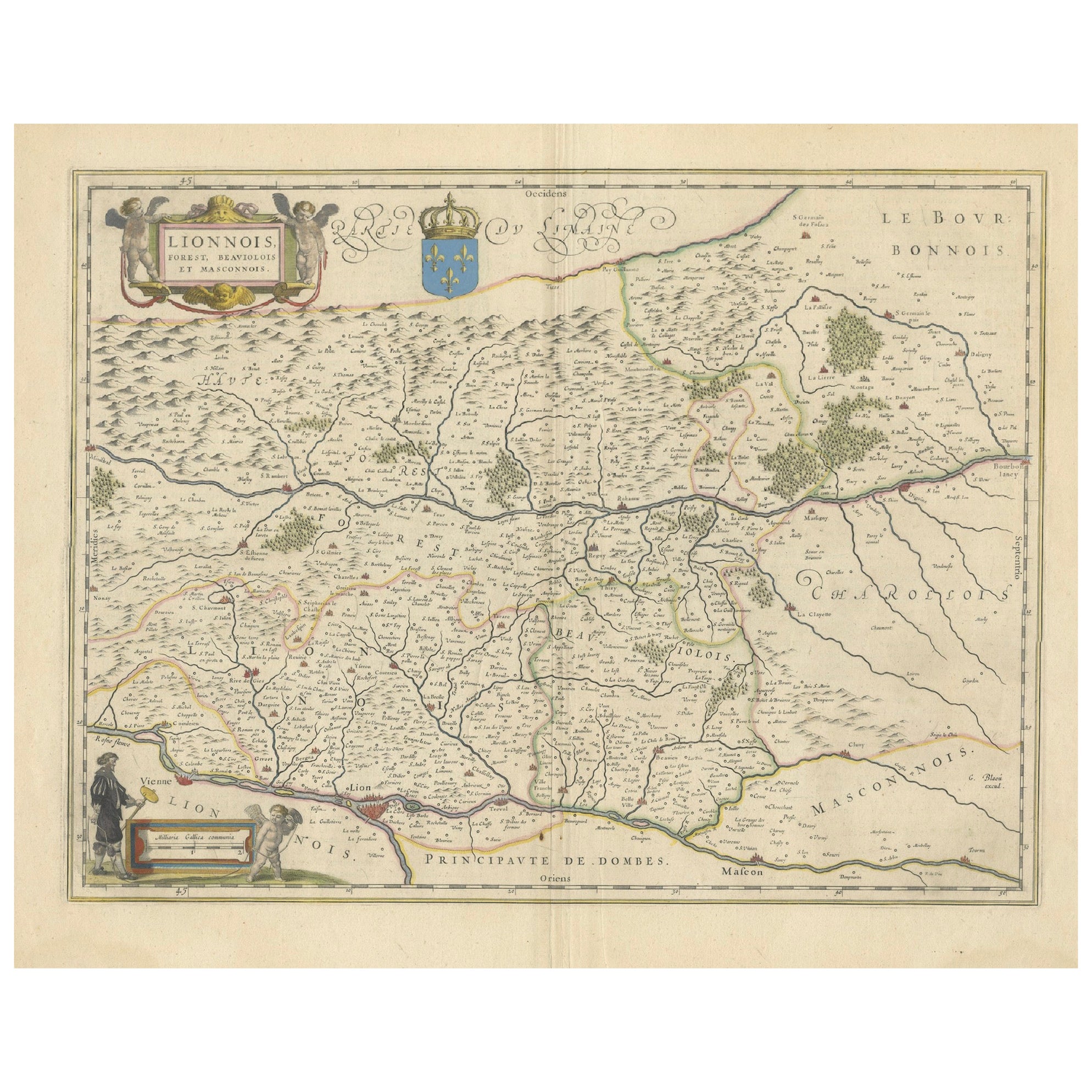 Lyonnais, Beaujolais, Forez, Mâconnais: A 1644 Depiction of France's Provinces For Sale