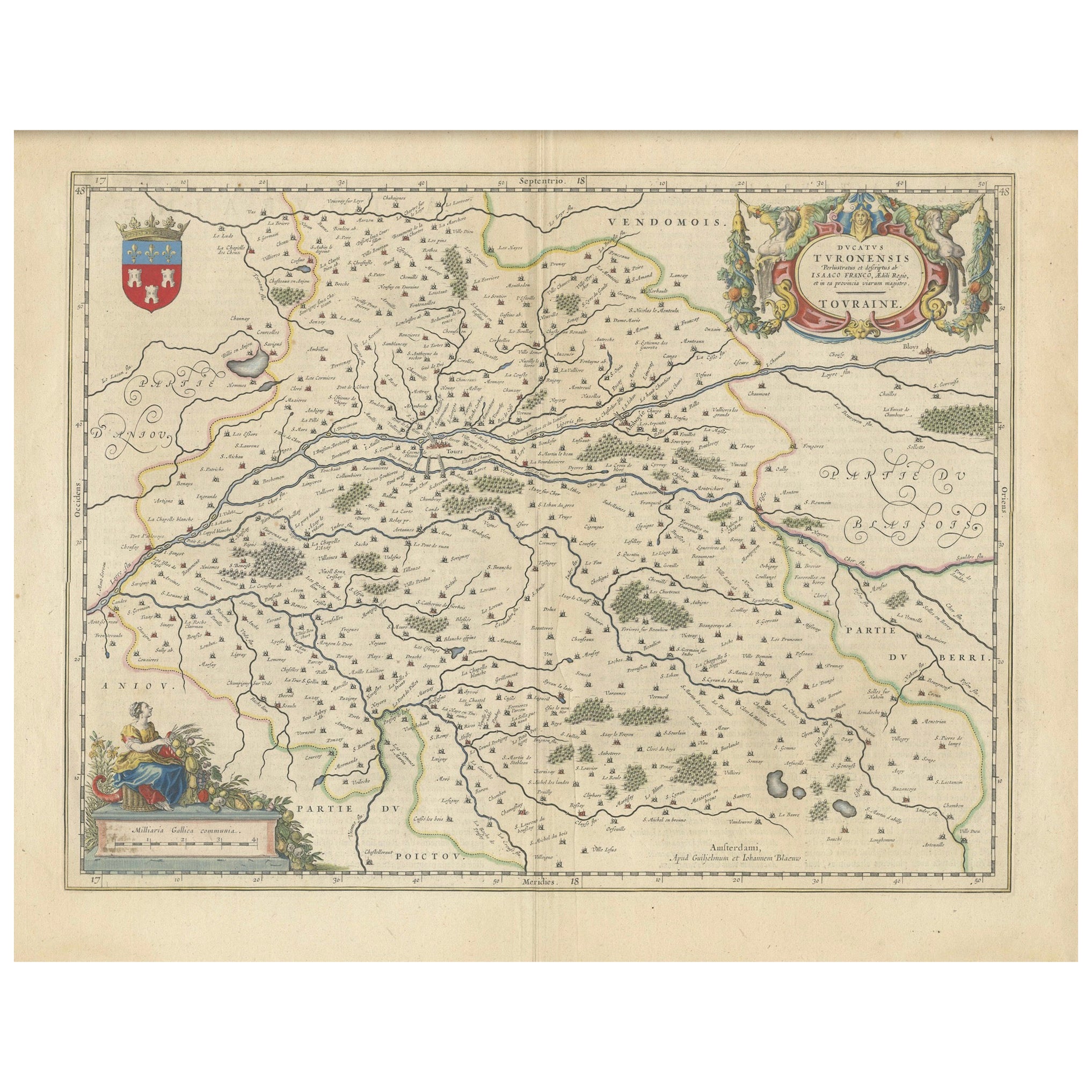 Cartographic Elegance of Touraine: A 17th-Century Map Showing French Heritage For Sale