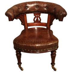 19th Century Leather and Brass Studded Library Desk Chair