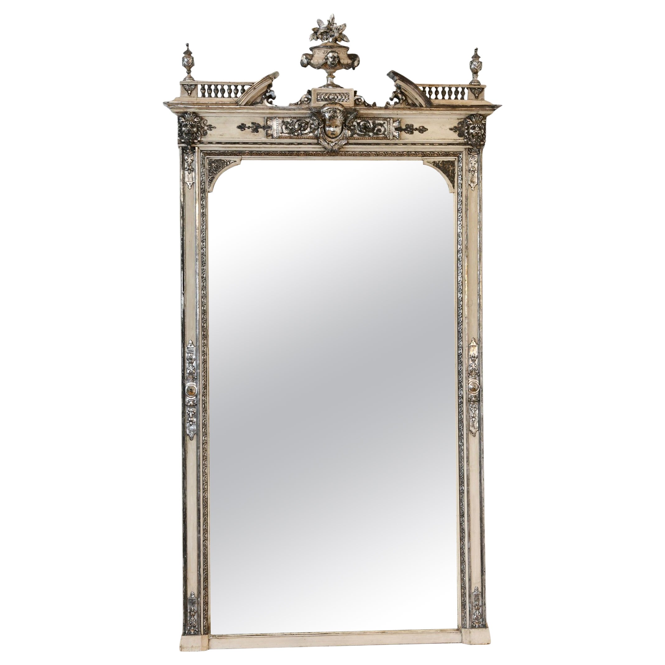 Antique Napoleon III Painted and Silver Gilt Mirror For Sale