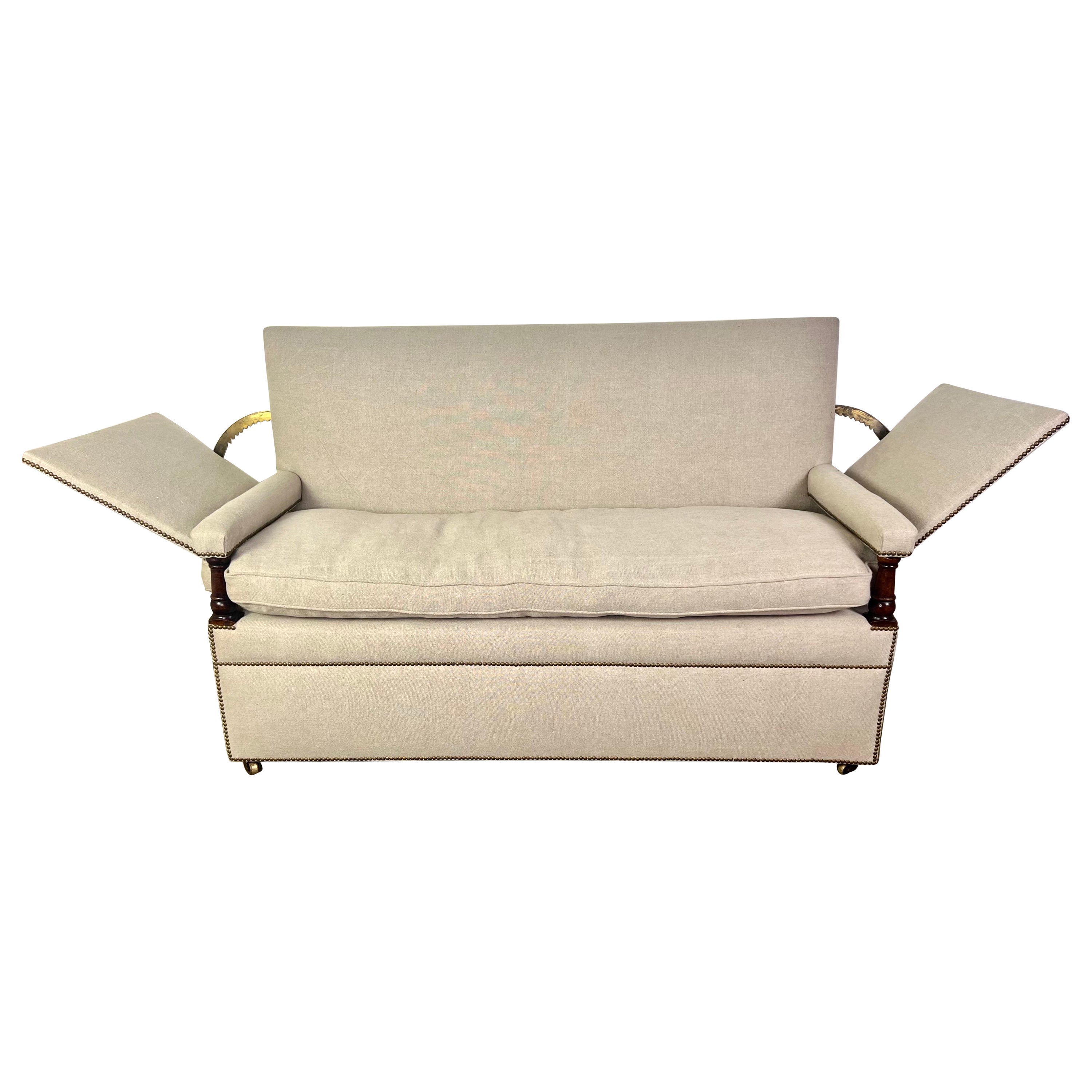 Knole Settee, Early 20th century, English Baroque in Belgium Linen For Sale