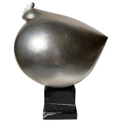 Claude Dalle for Romeo Collection , Chicken/Hen silvered sculpture marble base.