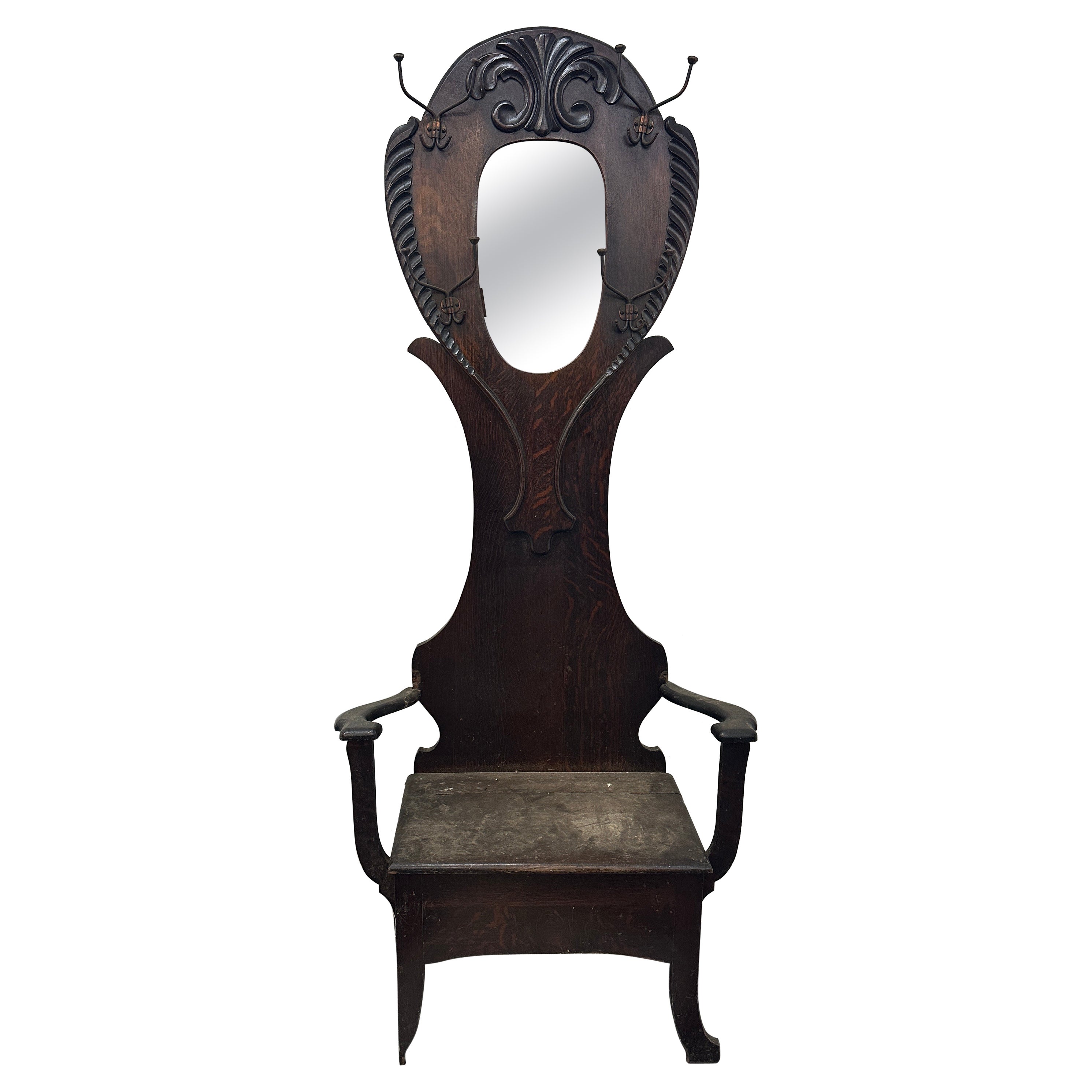Antique Oak Mirrored Hall Stand  For Sale