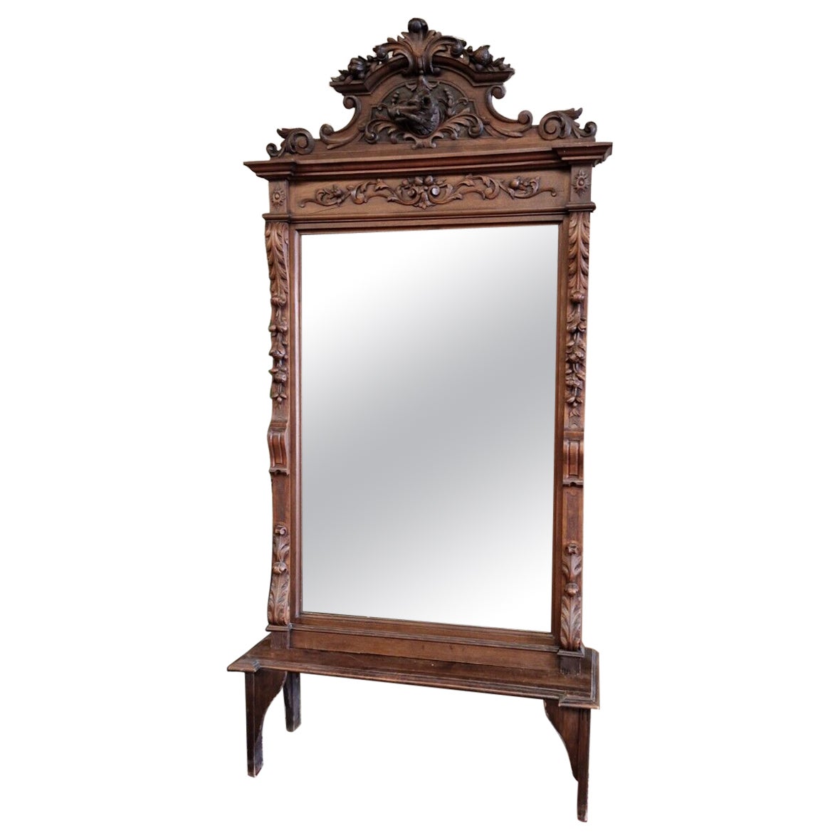 19th Century French Hunting Lodge Mirror Heavily Carved