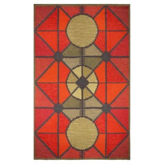 Vintage Swedish Red Diamond Flat-Weave Rug, Sverige Riolakan by Polly Bjorkm