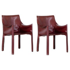 Mario Bellini "CAB 413” Chairs for Cassina, Bordeaux Leather, 1977, Set of 2