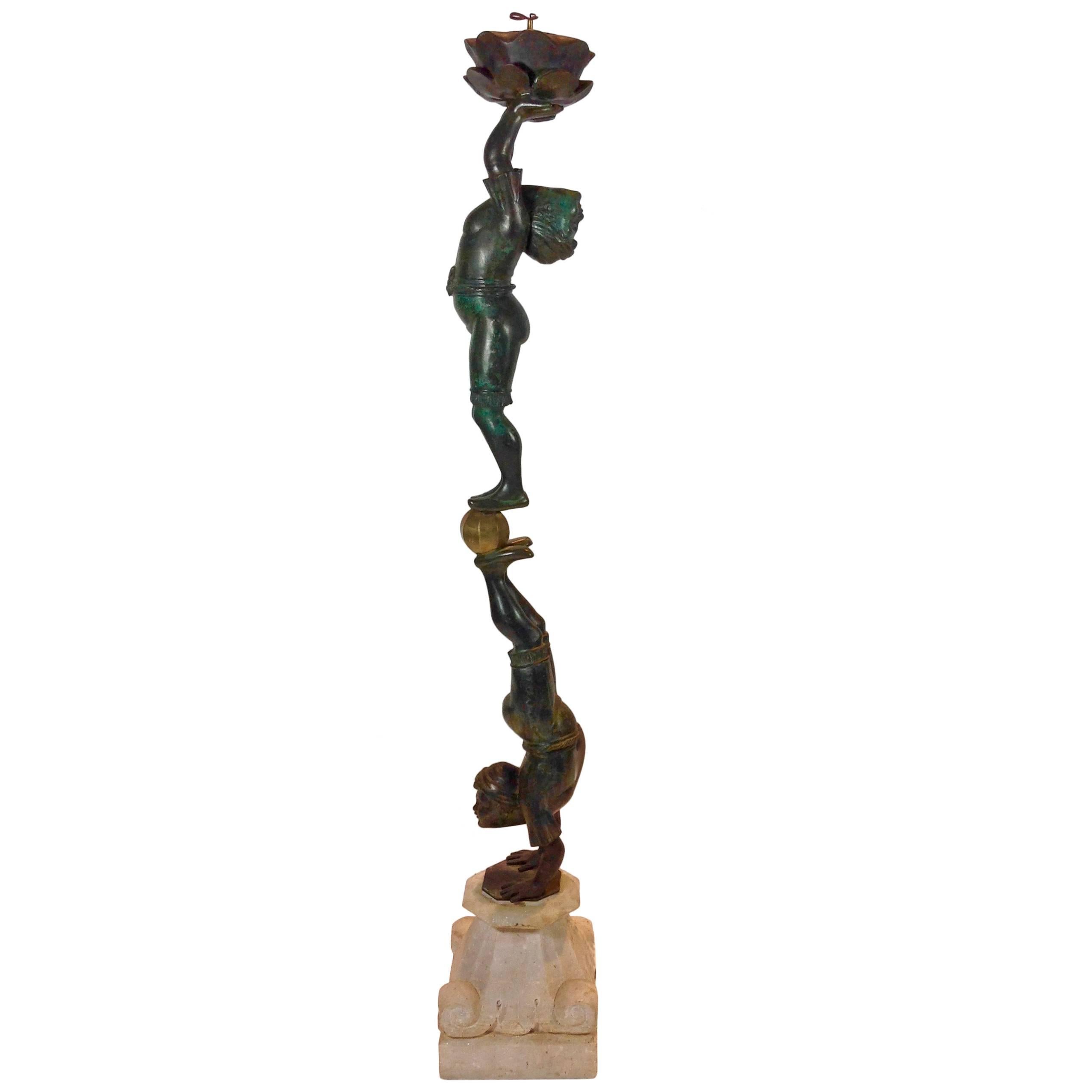 Acrobatic Boys Floor Lamp in Cast Iron with Marble Base For Sale