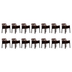 Mario Bellini "CAB 413" per Cassina, Pelle di tabacco, 1977, Set di 14 sedie