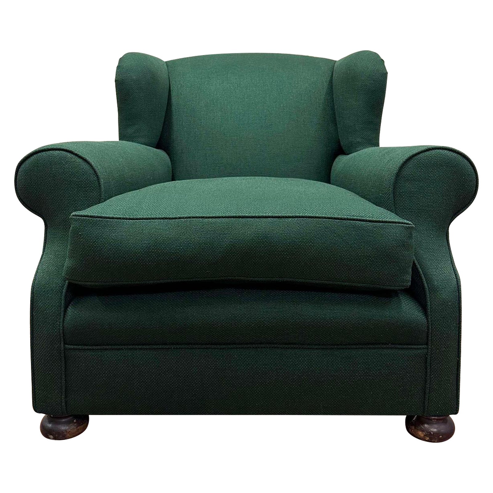 Fauteuil anglais tapissé du 19ème siècle vert 