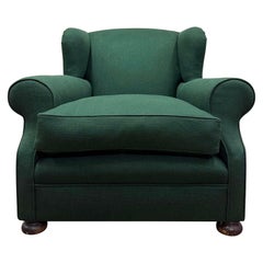 Antique Upholstered English 19th Century Armchair Green