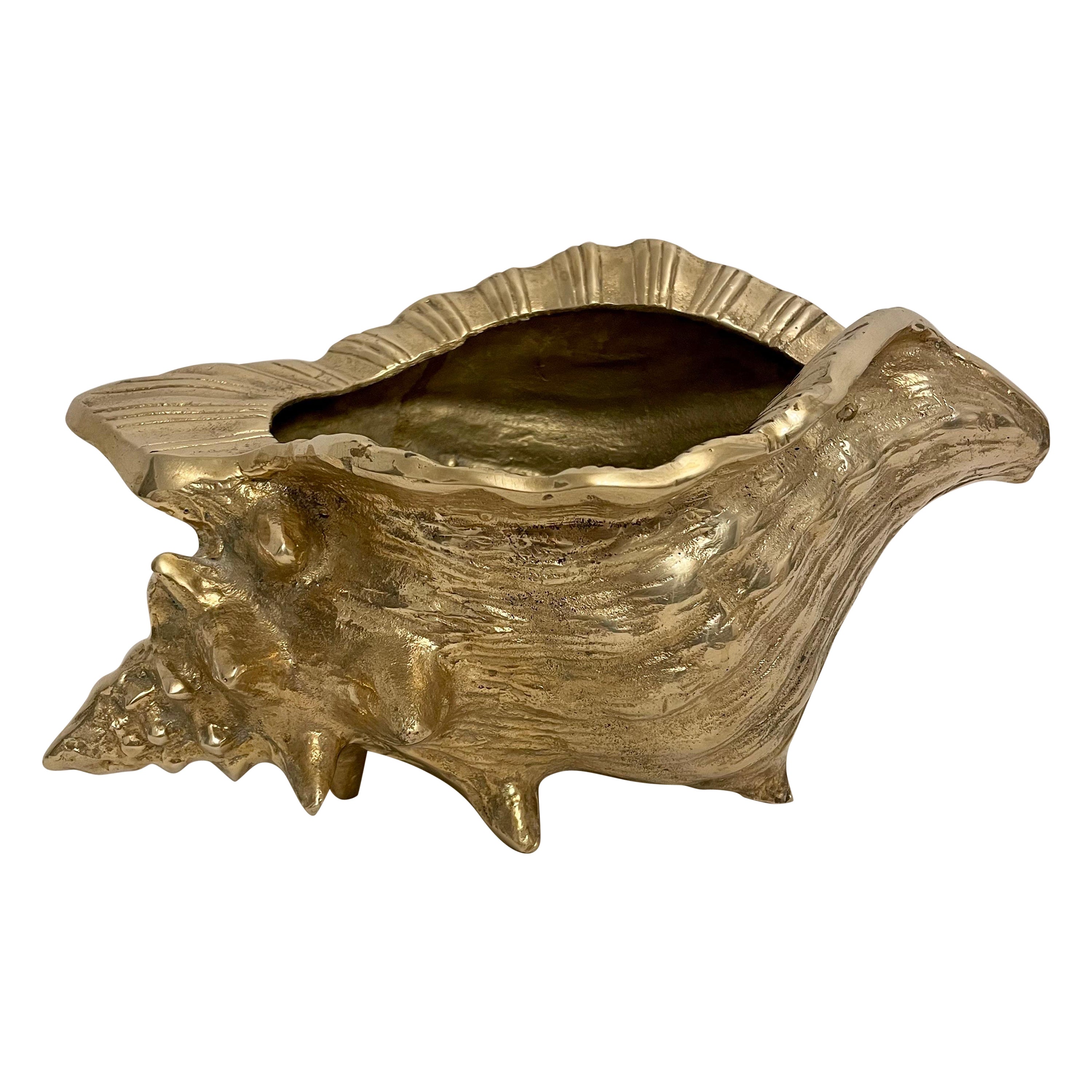 Large Vintage Brass Conch Seashell Planter For Sale