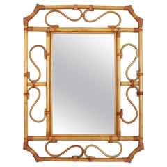 Franco Albini Style Rattan Octagonal Mirror, Italy, 1960s