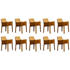 Sedie "CAB 413" di Mario Bellini per Cassina, pelle senape 1977, Set di 10
