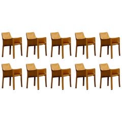 Vintage Mario Bellini "CAB 413" Chairs for Cassina in Yellow, 1977, Set of 10