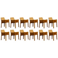 Mario Bellini "CAB 413" per Cassina, pelle senape, 1977, set di 12 sedie