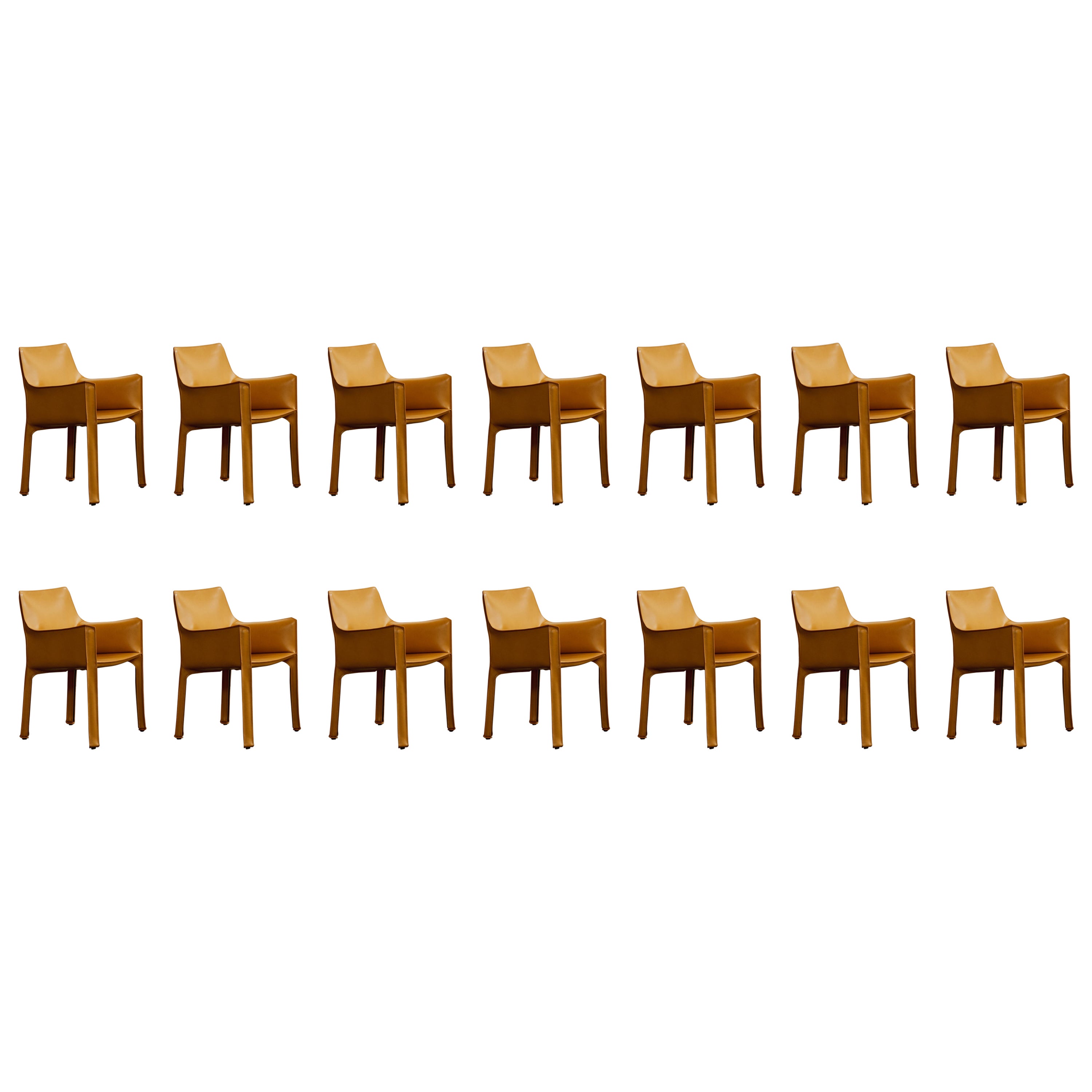 Mario Bellini "CAB 413" Dining Chairs for Cassina in Yellow, 1977, Set of 14 For Sale