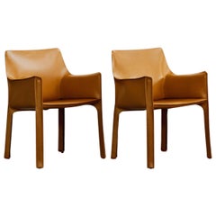 Sedie "CAB 413" di Mario Bellini per Cassina, pelle senape, 1977, Set di 2