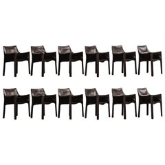 Mario Bellini "CAB 413" Chairs for Cassina in Black, 1977, Set of 12