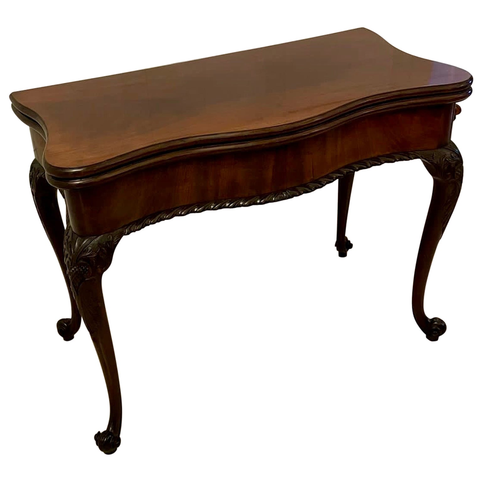 Ancienne table à cartes originale Hepplewhite en acajou sculpté de qualité exceptionnelle en vente